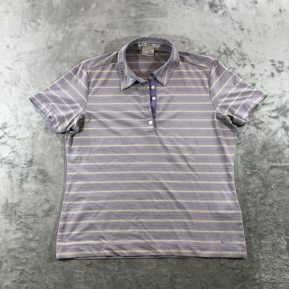 Vintage Nike Golf Polo Shirt Womens Medium Purple Stripe Stretch Y2K 256833-504